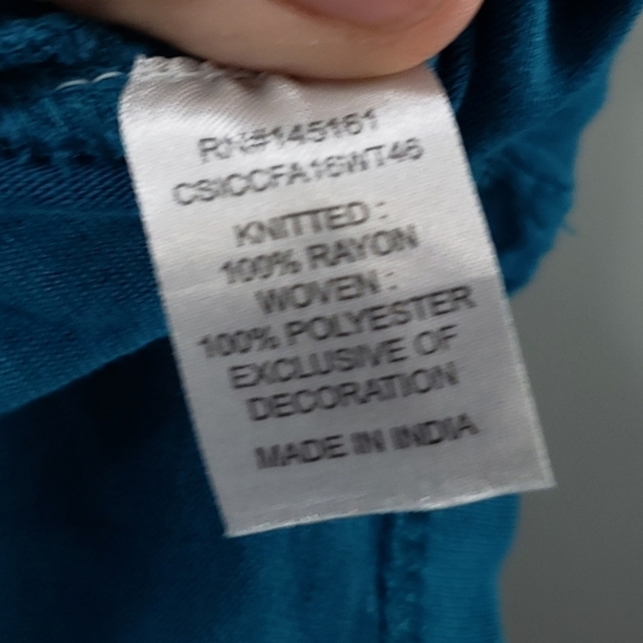 Charming Charlie Turquoise Beaded Flutter Blouse - Picture 4 of 5